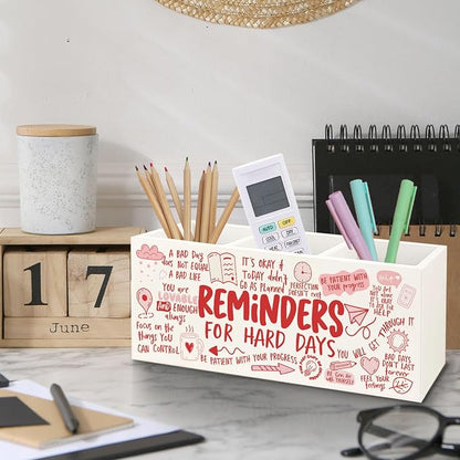 Bookmark Holder Decor Wooden Pen Pencil Holder for Desk, Reminders for Hard Days Wood Makeup Holder Organizer for Room Library