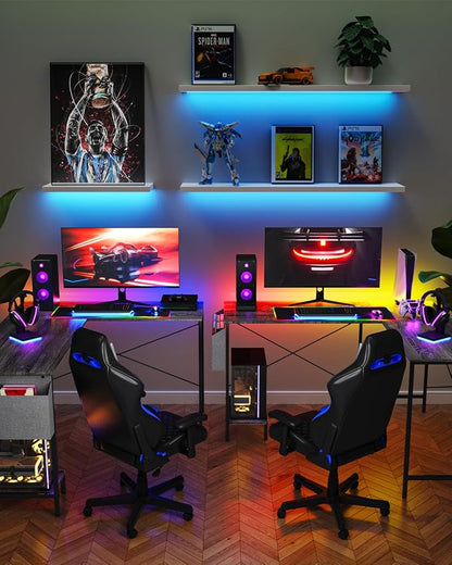 L Shaped Desk - 50" Reversible Home Office Computer Desk, Wood Top, Metal Frame, Side Bag, Sturdy Gaming Desk Corner Table for Work, Writing and Study, Space-Saving