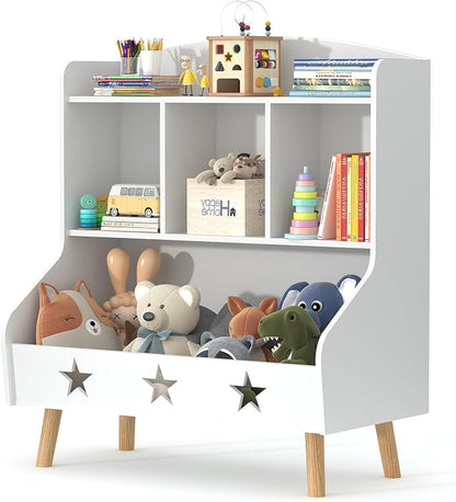 Adompacat Wide Horizontal Bookcase, 3-Tier Cube Organizer Bookshelf for Toddlers, Mini Open Storage Bookshelve, Low Toy Shelf for Bedroom, Living Room, Nursery and Classroom(White)