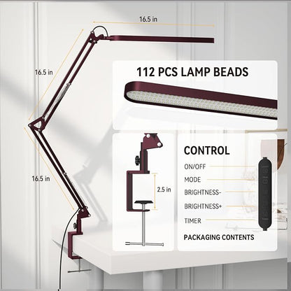 SKYLEO Desk Lamp - LED Desk Light - 5 Color Modes X 11 Brightness Levels - Adjustable Swing Arm - Timmer & Memory Function - 12W Lamp for Desk - Red
