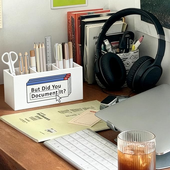 Funny Office Pen Pencil Holder for Desk, Funny HR Gifts for Women, Human Resource Gifts, But Did You Document It Wooden Box Sign Decorations for Home Office Workplace Desk Tabletop
