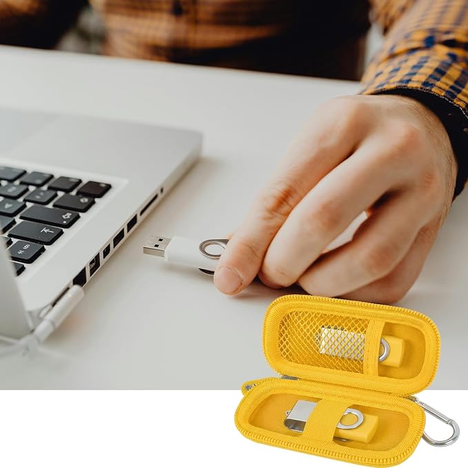 USB Flash Drive Case, SD Card Holder Compatible with Thumb Drive, Memory Cards, SDXC SDHC Storage Bag, Electronic Accessories Organizer for SanDisk for Samsung for Inland (Yellow)