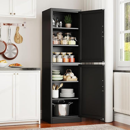 pozdeg 67" Metal Storage Cabinet with Lock, Tall Narrow Office File Cabinets with 2 Doors & 4 Adjustable Shelves, Metal Steel Locker for Home, School, Office, Garage or Gym (Black)