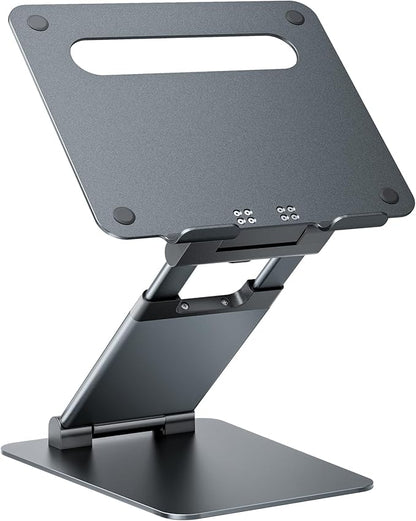 Nulaxy Height Adjustable Laptop Stand for Desk, Dual Foldable Aluminum Computer Riser, Pull Out Design Ergonomic Sit to Notebook Holder Convertor, Compatible with All 10-17" Laptops, Tablets, Gray