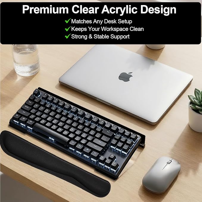 Keyboard Stand for Desk, 17 Inch Clear Ergonomic Keyboard Riser with Wrist Rest, Anti-Slip Silicone Strips, Sturdy Computer Keyboard Lift for Office Home Gaming Typing （Black）