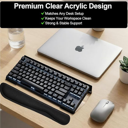 Keyboard Stand for Desk, 17 Inch Clear Ergonomic Keyboard Riser with Wrist Rest, Anti-Slip Silicone Strips, Sturdy Computer Keyboard Lift for Office Home Gaming Typing （Black）