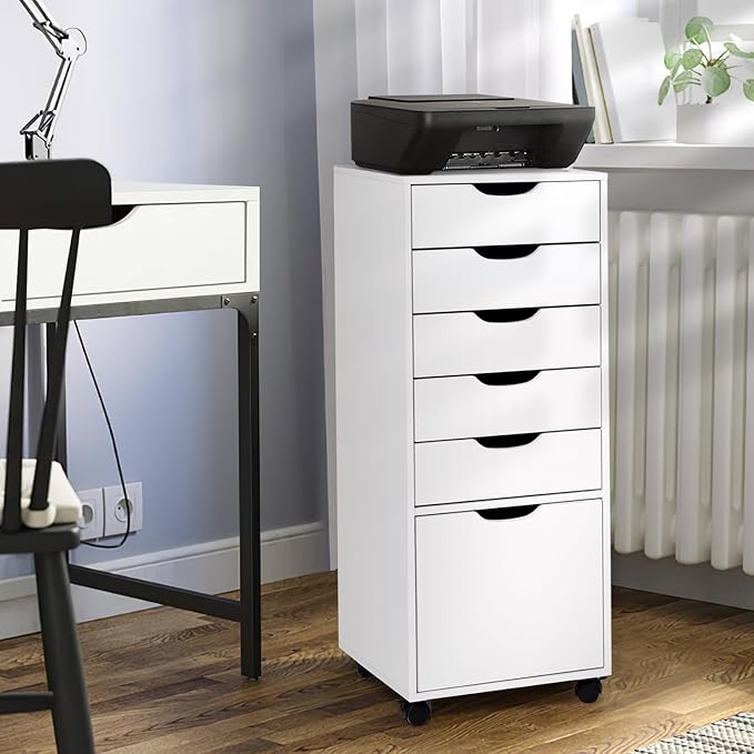 TUSY Mobile File Cabinet, 5-Drawer Storage Cabinet, Vertical Rolling Storage Organizer Chest with Wheels & Anti-Tip Kit, for Home Office, Craft Room, Bedroom, White