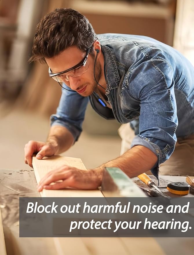 HALLEAST Earplugs for Concert, Noise Reduction, Hearing Protection, with Removable Ear Plug Lanyard, Safety Connector Cord Strap Neckband – SNR 26dB, NRR 14dB, Black Plug + DarkBlue Tip