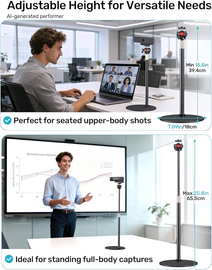 Webcam Stand for Desk, Raise Height Desktop Stand with Adjustment for Logitech Webcam C920 C922 BRIO, 360°Rotatable Ballhead Desktop Tripod for Live Streaming/Video Calling with 1/4" Thread