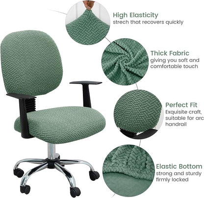 MIFXIN Computer Office Chair Cover Stretch Elastic Slipcover 2 Piece Stretchy Jacquard Computer Chair Seat Covers Furniture Protector for Home Office Rotating Chair, Only Covers NO Chair (Green)