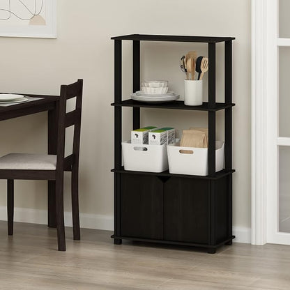 Furinno GO GREEN Storage Shelves, 4-Tier Book Shelf, Bookcase, Display Shelf with Open Shelf and Closed Storage, for Organization and Storage, Living Room, Garage, Home Office, Espresso