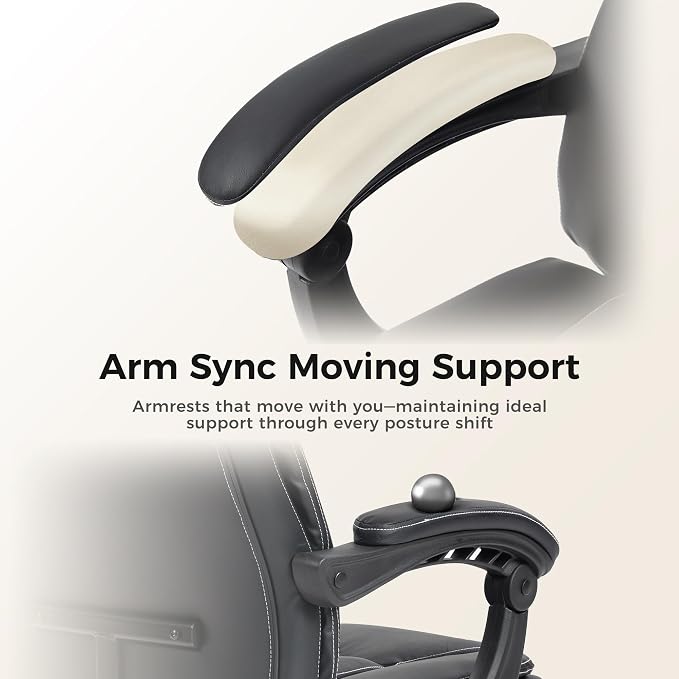 Office Chair with Footrest, Executive Breathable Leather Office Desk Chair with Lumbar Support - Ergonomic Comfy Wide Reclining Swivel Rolling Gaming Computer Chair with Adjustable 90-135° High Back