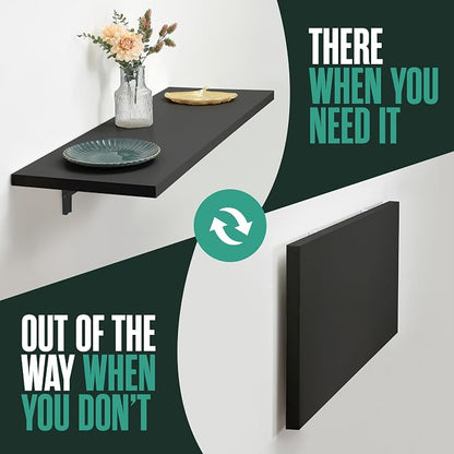 Houseables Wall Mounted Desk, Murphy Desk, Wall Mounted Folding Table, Laundry Folding Table, Fold Down Work Bench, Foldable Mount Station, Floating Bar, Hanging, Dining, Kitchen, Clothes, 48x16 Black