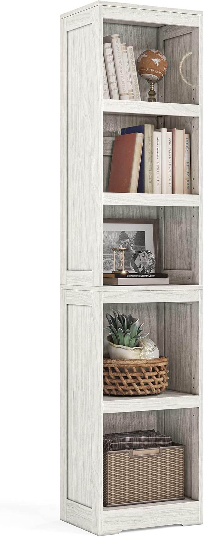 LINSY HOME 5-Shelf Bookcase, Narrow Bookshelves Floor Standing Display Storage Shelves 68 in Tall Bookcase Home Decor Furniture for Home Office, Living Room, Bed Room - White Oak