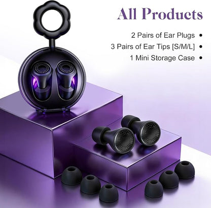 Ear Plugs for Noise Cancelling Reduction - with Cleaning Case Soft Silicone Noise Cancelling Ear Plug for Studying, Reading and Focus, Reusable with 8 Ear Tips (Black)