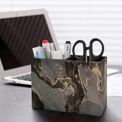 Niapessel Pencil Holder for Desk, Black Gold Marble Pen Holder Storage Desktop Pen Organizer Desk Pencil Organizer Makeup Brush Holder for Office School College Leather