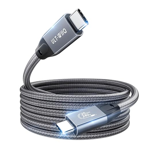 ULT-WIIQ 10FT USB C to USB C 3.2 Gen 2 x 2 Video Cable for Portable Monitor, 4K@144/120/60Hz 8K Display Cable, 20Gbps Data Transfer, PD 3.1 240W Fast Charging, for iPhone 17, MacBook, SSD, CarPlay