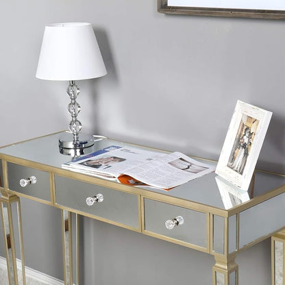 Henf Mirrored Console Table, Modern Makeup Vanity Desk Dressing Table with 3 Drawers, Contemporary Vanity Sofa Table for Entryway/Living Room/Bedroom (Champagne Gold)