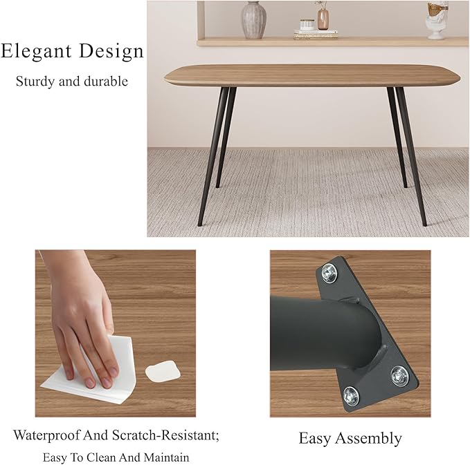 HIPIHOM 47.2'' Dining Table Set for 2,Modern Wood Dining Table,Leather Dining Chairs 2,Table and Chairs Set of 2,Ideal for Kitchen Dining Room (Walnut Color Table + 2 White Chairs)