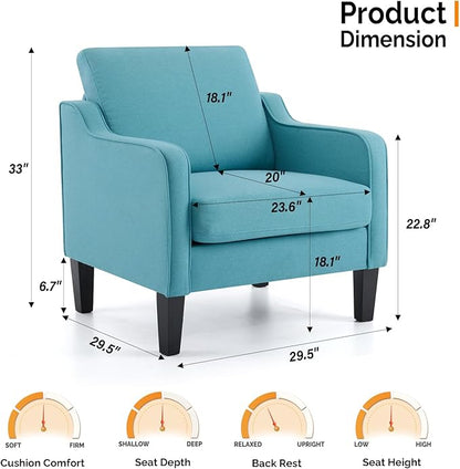 VINGLI Accent Chairs Set of 2 Blue Linen Living Room Chairs Reading Chair for Bedroom Scooped Arm Chair Mid Century Modern Accent Chair Upholstered Comfy Chair for Apartment, Waiting Room