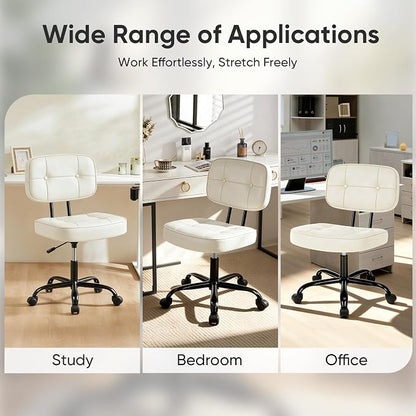 DUMOS Home Office Desk Chair - Ergonomic Armless PU Leather Computer Rolling Task Chair，with Comfy Lumbar Support and Height Adjustable, Vanity, Bedroom, Living Room, Beige