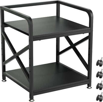 2 Tier Printer Stand with Storage Shelf, Printer Table with Height Adjustable Top Shelf, Under Desk Storage Printer Cart for Paper Shredder Scanner, 3D Printer Stand for Home Office(Black)