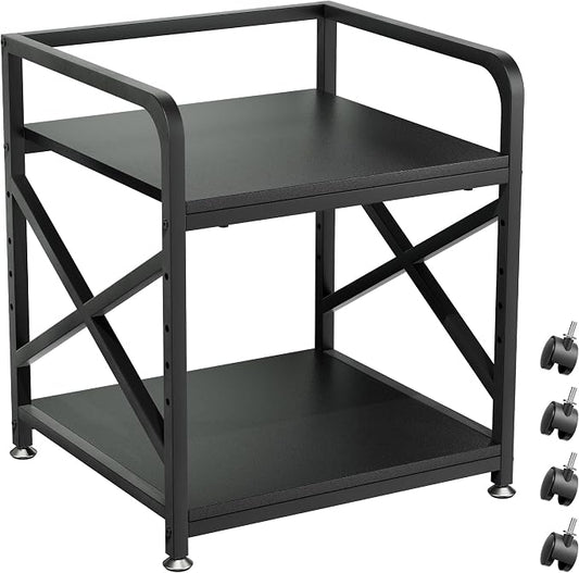 2 Tier Printer Stand with Storage Shelf, Printer Table with Height Adjustable Top Shelf, Under Desk Storage Printer Cart for Paper Shredder Scanner, 3D Printer Stand for Home Office(Black)