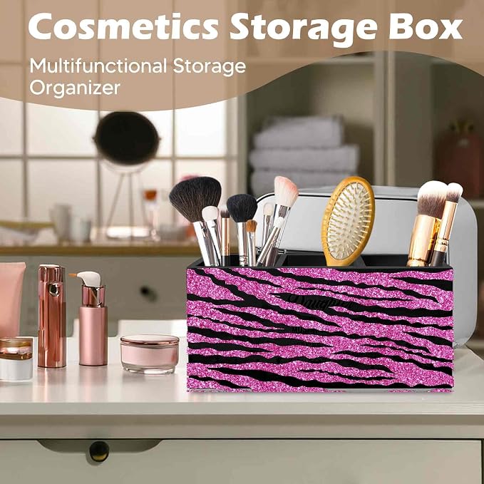 DILSJ Hot Pink Zebra Print Pen Pencil Holder Organizer for Desk, Mcbling Room Decor, Y2k Decor Mcbling Wooden Box Signs for Home Office Desk Tabletop Decoration