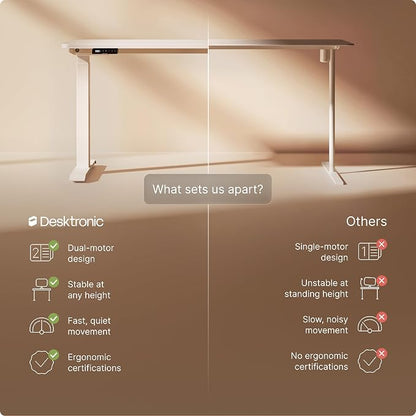 Desktronic HomeOne Standing Desk 60x30 — Ergonomic Sit Stand Home Office Desk, Made in Europe, Electric Dual Motor Height Adjustable, USB & USB-C Charging, Wobble-Free, Touchscreen, 3 Memory Presets