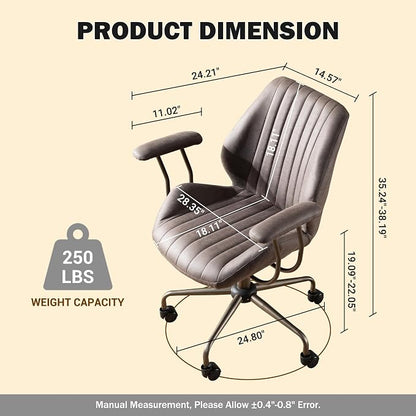 Home Office Chair,Ergonomic Computer Chair with Lumbar Support Adjustable Height,Mid-Century Modern Office Chair with Rolling Swivel Chair for Home Office Game Study(Suede Mid Back Chair,Gray)