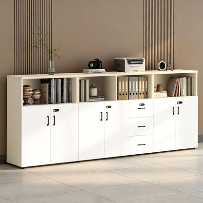 File Cabinet with Password Lock, Wood Lateral Filing Cabinet for Letter/A4 Files, 3 Drawer with Door, Printer Stand with Open Shelves for Home Office