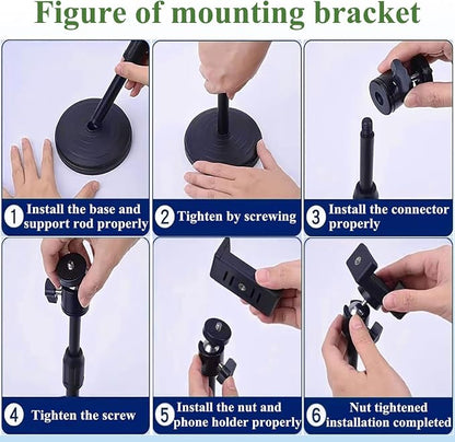 Webcam Stand with Phone Holder, Adjustable Height Desk Camera Mount for Logitech C920 C922 C925e C930e, 1/4" Threaded Desktop Tripod Stand for Live Streaming, Video Conferencing, Online Classes