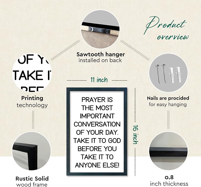 YWJKWLGS Christian Prayer Wall Art, 11x16 Framed, Inspirational Quote for Bedroom