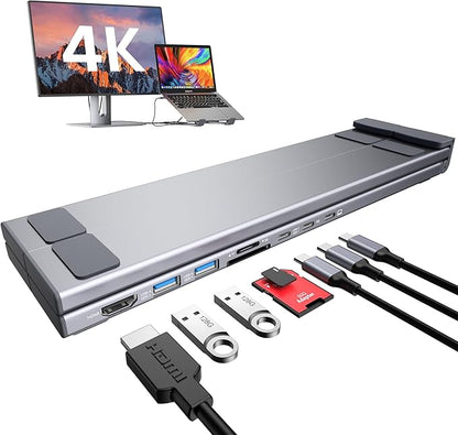 Mukiya USB C Laptop Docking Station Stand, Dock Tablet Stand, 8 in 1 USB C Hub with 4K HDMI, 2 USB 3.0, PD 100W, Universal Computer Holder Dock Station for MacBook Pro/Air/Dell/HP/Surface/Lenovo