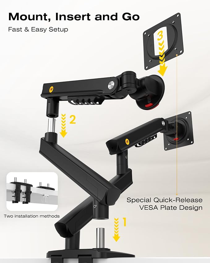 NB SmooVex™ Dual Monitor Mount, Dual Monitor Stand fits up to 32 Inch, Mechanical Spring Monitor Arm, VESA 75/100 mm, Model-A5C (Black)