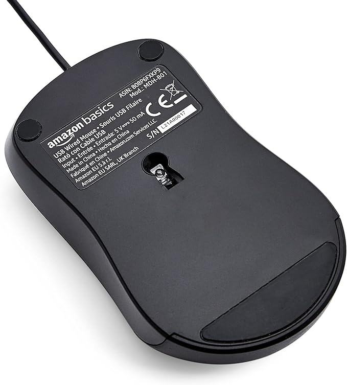 Amazon Basics 3-Button USB Wired Mouse with Precision Scroll Wheel, 1000 DPI, Ergonomic Grip, Plug and Play, 6-foot Cable, Black