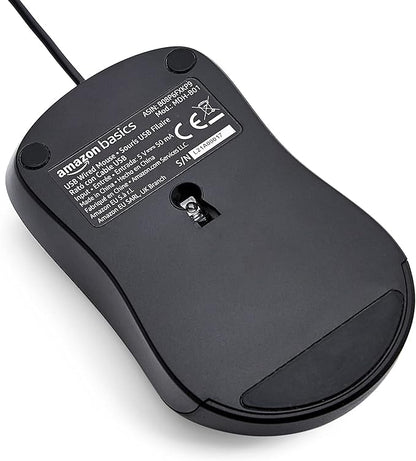 Amazon Basics 3-Button USB Wired Mouse with Precision Scroll Wheel, 1000 DPI, Ergonomic Grip, Plug and Play, 6-foot Cable, Black