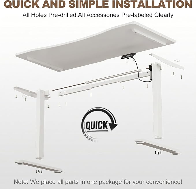 Solid Wood Electric Standing Desk 55"x23.6"Home Office Desk,Adjustable Workbench with 3 Stages Single Motor, Computer Workstation with T-Shaped Metal Bracket,White Standing Desk for Gaming(1 Box)
