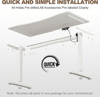 Solid Wood Electric Standing Desk 55"x23.6"Home Office Desk,Adjustable Workbench with 3 Stages Single Motor, Computer Workstation with T-Shaped Metal Bracket,White Standing Desk for Gaming(1 Box)