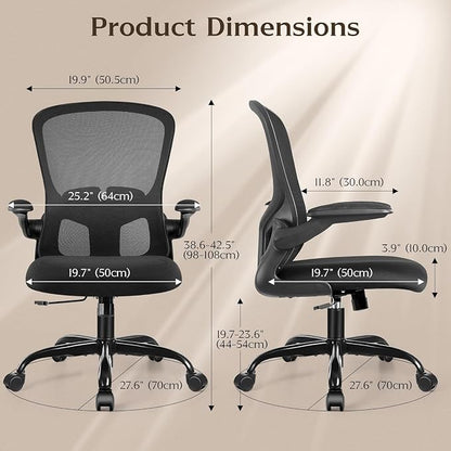 FelixKing Office Desk Chairs, Ergonomic PC Desk Chair with Wheels, Adjustable Lumbar Support and Height, Swivel Computer Chair with Flip-up Armrests, Ergo Mesh Backrest for Working (Black, Pack of 8)