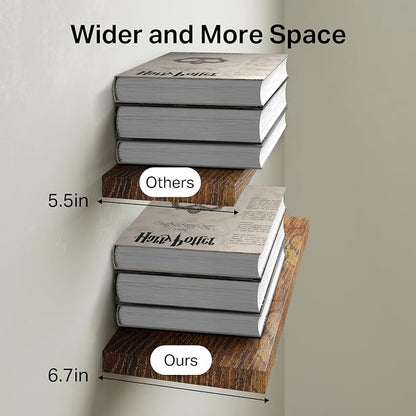 BAYKA Floating Shelves Set of 2, 22.5 inches Farmhouse Rustic Wood Wall Mounted Shelves for Bathroom, Bedroom, Living Room or Kitchen, Hanging Shelf Decor Book with 22lbs Capacity, Rustic Brown