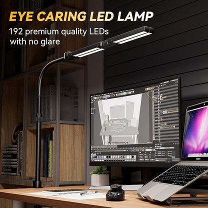 Adjustable LED Desk Lamp with Clamp, 4-Head Eye-Caring CRI95+ Desk Light, Stepless Dimming & Color Temp Remote Control, Flexible Neck, 5-Mode for Reading, Computer, Crafting, 90" Wide Desk Coverage