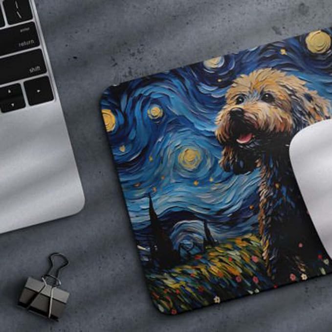 Starry Night Dog Mouse Pad for Home Office Gaming Working Desk Computer Desktop Accessories Non-Slip Rubber Mouse Pad for Dog Lovers (Poodle)