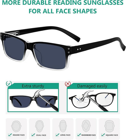Eyekepper Vintage Reading Sunglasses for Men - 5 Pack Grey Tinted Lens Readers +2.00
