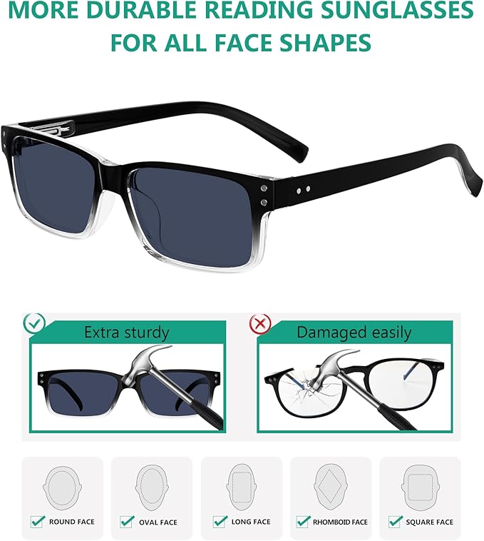 Eyekepper Vintage Reading Sunglasses for Men - 5 Pack Grey Tinted Lens Readers +2.50