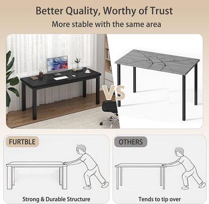55 Inch Computer Desk, Modern Table with Thick Tabletop, Small Gaming Desk with Adjustable Feet, Study Writing Table for Home Office Work, Black