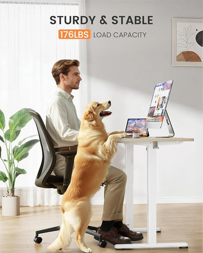 ErGear Low Height Adjustable Desk, Lifts 18.9-28.4 Inches, 48 X 24 Inches Electric Standing Desk for Kids, 4 Height Memory Settings & Storage Hooks, Home Office Computer Table & Study Desk, Natural