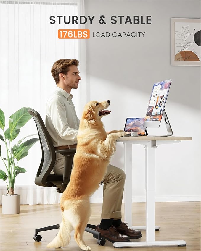 ErGear Low Height Adjustable Desk, Lifts 18.9-28.4 Inches, 35 X 20 Inches Electric Standing Desk for Kids, 4 Height Memory Settings & Storage Hooks, Home Office Computer Table & Study Desk, Natural