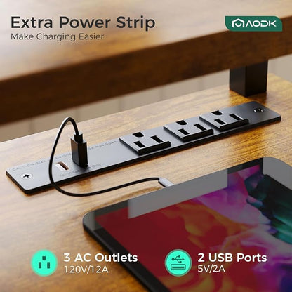 AODK Electric Standing Desk with Drawers & Keyboard Tray, 63 Inch Height Adjustable Gaming Desk with Power Outlets & LED Lights, Sit Stand Table with Monitor Stand for Home, Office, Rustic Brown