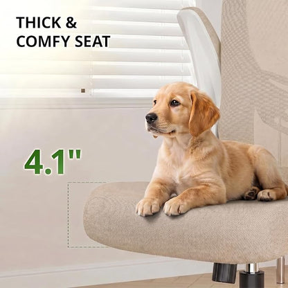 Office Chair, Ergonomic Breathable Mesh Chair,Flip-Up Arms and Adjustable High Back Lumbar Support,Comfy Computer Chair for Home Office (Beige, 407)